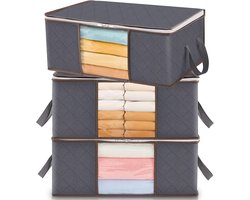 Set van 3 kledingopbergzakken van 35 liter, opvouwbare opbergdoos onder het bed, dekbedovertrek, kastorganizer, transparant venster in effen stof voor kleding, 50 * 35 * 20 cm