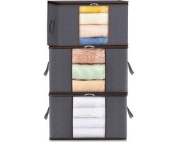Set van 3 kledingopbergzakken van 60 liter, opvouwbare opbergdoos onder het bed, dekbedovertrek, kastorganizer, transparant venster in effen stof voor kleding, 55 * 35 * 32 cm
