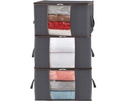 Set van 3 kledingopbergzakken van 90 liter, opvouwbare opbergdoos onder het bed, dekbedovertrek, kastorganizer, transparant venster in effen stof voor kleding, 60 * 43 * 35 cm