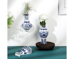 Set van 3 Kleine Blauw-Witte Chinees Porselein Wanddecoratie Vazen Keramiek