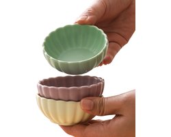 Set van 3 kleurrijke sausbordjes: paars + geel + groen classificatie, tafelkruiden