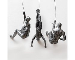 Set van 3 Klimmannen Wanddecoratie Sculpturen - Unieke Hars Kunst Beeldjes