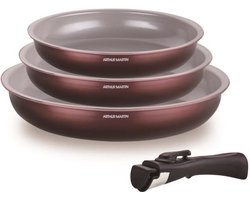 Set van 3 koekenpannen - ARTHUR MARTIN - AM8866 - Alle warmtebronnen inclusief inductie - 20/24/28 cm + 1 handgreep - Aluminium - Keramische coating