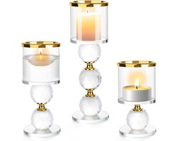 Set van 3 Kristallen Kandelaars voor Stompkaarsen en Theelichten - Moderne Kaarsenhouders voor Tafeldecoratie