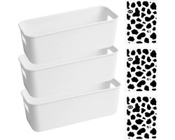 Set van 3 Kunststof Opbergmanden Organisatiedozen, Bewaardozen, Opbergmand voor Kantoor, Keuken, Badkamer, Cosmetica, Kinderkamer, Kasten, met Etiketten