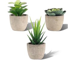 Set van 3 Kunstvetplanten met Potten - Decoratieve Tafeldecoratie voor Woonkamer, Kantoor en Badkamer
