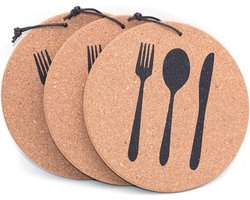 Set van 3 kurk ronde onderzetters, 7,4 inch diameter, vochtabsorberend en hittebestendig - bescherming meubels, servies patroon met oppervlaktebeschermers.
