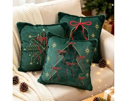 Set van 3 Kussenhoezen (45x45 cm)-Sierkussen Kussen-Exclusief binnenkussens-Sierkussenhoes -Kussenhoes met kerstthema–geschikt voor banken, woonkamers en interieurdecoratie om een ​​feestelijke sfeer te creëren-Geschikt voor Kerstmis en Sinterklaas