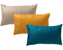 Set van 3 kussenhoezen - Blauw - Beige - Goud geel - 30x50 cm
