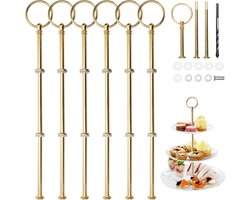 Set van 3 lagen - 6 stuks metalen staven - gouden etagère met boor - gestapelde staven voor taarten - cupcakes - macarons - donuts - muffins en fruit (bord niet inbegrepen) - goud