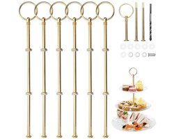 Set van 3 lagen etagères voor taarten, cupcakes en snacks - Gouden metalen etagère met stangen