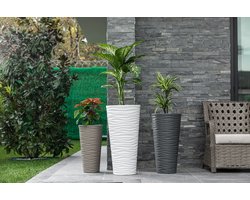 Set van 3 lange hoge bloempotten in 3 kleuren S M & L taupe antraciet wit Rond Hoog bloembakken Rond