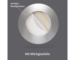 Set van 3 LED inbouwspots 230V 4.5W warm wit voor badkamer - 500lm, CRI 90, 3000K, RVS met matte glazen afwerking