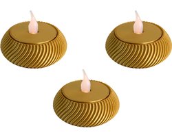 Set van 3 Luxe LED Waxinelichtjes met Gevlochten Design Houders – Sfeervolle Decoratie voor Woonkamer, Slaapkamer, badkamer of Cadeau – Goudgeel, rijke goudtint met een matte afwerking