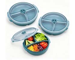 Set van 3 Magnetronborden met Deksel - Multischaal met 3 Vakken voor Porties, Ideaal voor Opwarmen en Gescheiden Bewaren van Voedsel