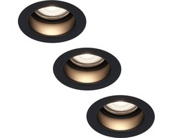 Set van 3 Mari - LED platte inbouwspots met lage inbouwdiepte - 6 Watt 570 Lumen - 4000K Neutraal wit - GU10 LED Module - Verzonken - Dimbaar - Rond - IP65 waterdicht - Zwart