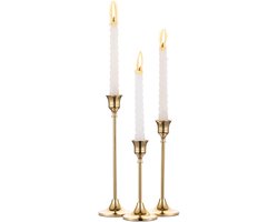 Set Van 3 Messing Goud Metalen Kandelaars - Vintage & Moderne Conische Kandelaarhouders - Tafeldecoratie Voor Bruiloft, Woonkamer & Housewarming Cadeau