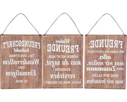 Set van 3 metalen borden H20 cm vriendschap spreuken bruin muurschildering wanddecoratie deco geschenk borden set