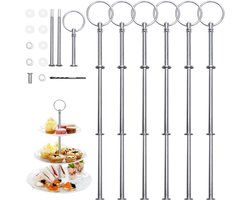 Set van 3 metalen etagères - Etagère met 6 stangen voor taarten en cupcakes - Zilver - Voor macarons, donuts, muffins en fruit