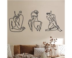 Set Van 3 Metalen Muurkunst - Minimalistische Abstracte Vrouwen - Moderne Lijntekening Wanddecoratie Voor Slaapkamer, Keuken & Badkamer