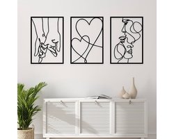 Set van 3 metalen wanddecoratie - abstracte lijnkunst - 40 x 28 cm