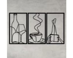 Set van 3 Metalen Wanddecoratie – Minimalistische Line Art voor Keuken & Woonkamer