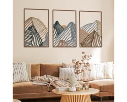 Set van 3 Metalen Wanddecoraties met Abstract Bergthema
