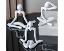 Set van 3, Mini Denker Beeldjes, Witte Abstracte Beeldjes, Woondecoratie Moderne Stijl, Moderne Kunstsculptuur, voor Woonkamer, Kantoor, Tafel, Artistieke Decoratieve Beeldjes - kunststof