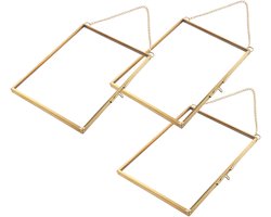 Set van 3 mini metalen fotolijstjes - Fotolijstjes - Geschikt om foto's in op te hangen - Gouden lijst - Metalen lijst - Vintage lijst - Glazen lijst - 5,7 cm x 8,2 cm - Geschikt voor gedroogde bloemen, wanddecoratie, fotopresentatie