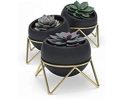 Set van 3 moderne bloempotten zwart/goud