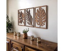 Set van 3 Moderne Houten Wandsculpturen - Berg & Zon Decoratie voor Woonkamer en Slaapkamer
