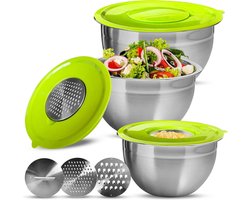 Set van 3 multifunctionele roestvrijstalen schalen - groen - 22 x 12 cm, 24 x 135 cm, 26 x 145 cm