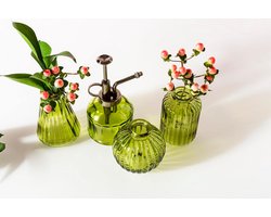 Set van 3 Olijfgroene Glazen Vaasjes - Bud Vazen met Organische Vormen