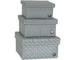 SET van 3 Opbergbox lichtgroen met deksel – stevige kunststof mand – decoratieve opbergdoos voor woonkamer, slaapkamer en kantoor - Handed By Cube Basket Basket size small, medium and large set 3