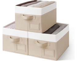 Set van 3 Opbergdozen - Opvouwbare Storage Dozen voor Kleding en Organisatie - Wit en Kaki