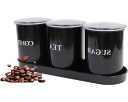 Set van 3 Opbergdozen voor de Keuken, Luchtdichte Koffiekan, Suikerpot en Theepot met Deksel, Retro Design voor Werkblad en Plank, Ideaal voor Organisatie en Opslag