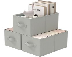 Set van 3 Opbergdozen voor Kast, Opbergmanden met 2 Handvatten, Fleece, 33 x 23 x 14 cm, Grijs, Ideaal voor Organisatie en Ruimtebesparing