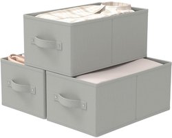 Set van 3 Opbergdozen voor Kast, Opbergmanden met 2 Handvatten, Fleece, 47 x 28 x 20 cm, Grijs, Ideaal voor Organisatie en Ruimtebesparing