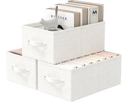 Set van 3 Opbergdozen voor Kasten, Fleece Opbergmanden met 2 Handvatten, 33 x 23 x 14 cm, Wit, Ideaal voor Organisatie en Ruimtebesparing