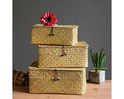 Set van 3 opbergmanden - rotan zeegras - veelzijdig - met deksel