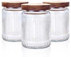 Set van 3 opbergpotten - voorraadpotten - glazen vershoudbakjes - glazen voorraadpotten - Luchtdichte potten - Voedselbewaarcontainers - Geschikt voor het bewaren van voedsel in de keuken - Glas - Transparant