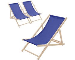 Set van 3 opvouwbare ligstoel donkerblauw hout verstelbare rugleuning tot 120 kg ligstoel tuinligstoel strandligstoel
