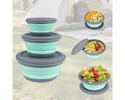 Set van 3 Opvouwbare Siliconen Borden met Deksel - Camping Servies & Afwasbak voor Buiten