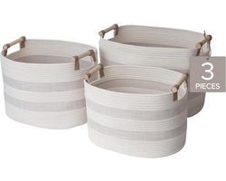 Set van 3 Ovale Opbergmanden van Linnen en Touw - Crème Decoratieve Manden voor Thuisorganisatie