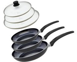 Set van 3 Pannen 20, 24 en 28 cm keramisch zonder PFAS en 3 deksels Elo Prima Cucina