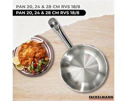 Set van 3 pannen 20 24 en 28 cm van roestvrij staal en 3 glazen deksels Fackelmann Eterna