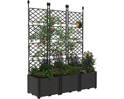 Set van 3 Plantenbakken met Klimrek - 126 x 42 x 160 cm - Modulair & Verticaal Tuinieren - Privacy Scherm - Voor Balkon, Terras & Tuin - Zwart