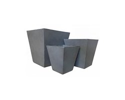 Set van 3 plantenbakken uit light cement oftewel fiber clay, antracietkleur. 3 Stuks, 35x36, 28x27 en 21x21 cm