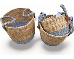 Set van 3 Plantenmanden - Opbergmanden - Seasons & Style - Milieuvriendelijke Manden - Zeegras (Bruin/Zwart/Wit))