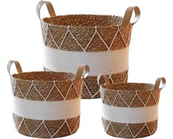 set van 3 plantenmanden, plantenmand van zeegras, boho plantenbak, ronde gevlochten bloempotten, decoratieve plantenmand voor kamerplanten, bohemien stijl, diameter 18 cm, 22 cm en 25 cm